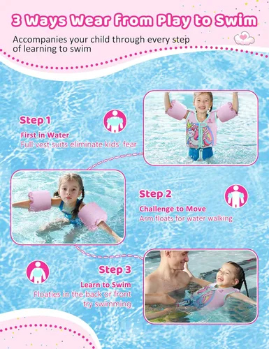 Miniatura 6 de Vvinca Toddler Swim Vest for Kids 24-50lbs,Toddler Floaties Puddle Pool Float Jumper 24-30-50 Pounds for Girls Boys Ages 1-5 with Detachable Arm