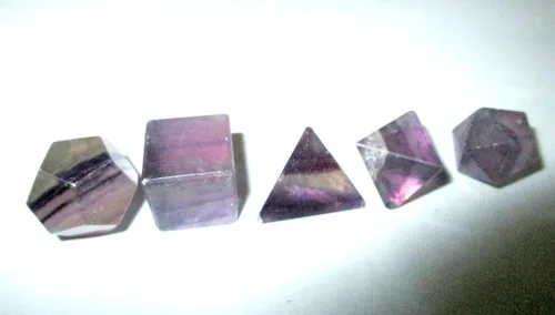 Miniatura 4 de Juegos de geometría sagrada de flurita púrpura azabache, folleto gratuito Jet International Crystal Therapy 5 piedras platónico sólido sólido grado