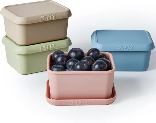 ISSEVE Contenedores de aperitivos de silicona de 8oz para niños, 1 taza de contenedores pequeños reutilizables con tapas, contenedores de