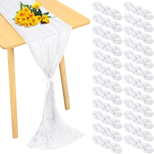 Miniatura 16 de Paquete de 24 caminos de mesa de estopilla de 20 x 120 pulgadas, camino de mesa de tela de queso a granel, romántico, bohemio, tela de gasa Beige