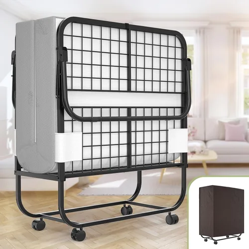 Miniatura 9 de Unikito Cama plegable con colchón para adultos, 75 x 31 pulgadas, cama de invitados portátil plegable con colchón de espuma viscoelástica y marco