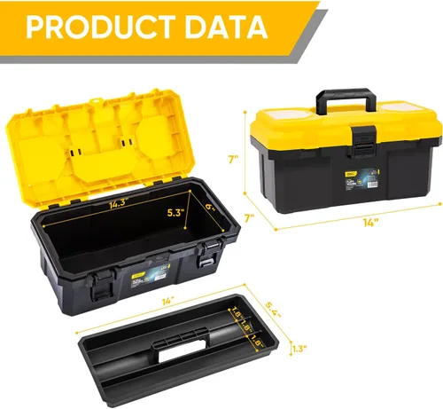 Miniatura 2 de Caja de herramientas de 16 pulgadas con cerradura, organizador resistente de 2 capas con bandeja extraíble, tapa abatible para piezas pequeñas