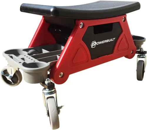 Miniatura 7 de Powerbuilt Asiento Mecánico Rodante de Servicio Pesado y Taburete de Freno con Ruedas Giratorias de Goma de 4 Pulgadas que Ruedan Sobre Cualquier