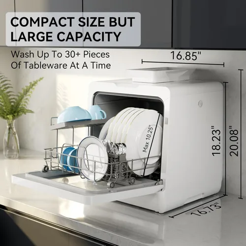 Miniatura 2 de Hermitlux Lavavajillas para encimera, 7 programas de lavado, mini lavavajillas portátil con tanque de agua integrado de 5 litros para apartamentos