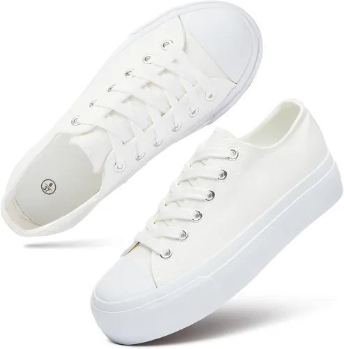 hash bubbie Zapatos de plataforma para mujer, color blanco, tenis de lona con cordones, color negro, para niñas