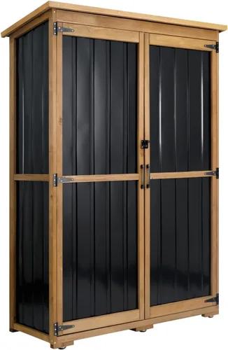 Miniatura 19 de Ketive Gabinete de almacenamiento para exteriores, armario alto de jardín para herramientas con techo resistente a la intemperie, puertas con doble