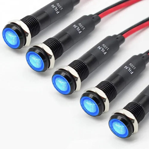 Miniatura 16 de 5 piezas 8 mm (5/16'') luz indicadora LED Luz indicadora 110V 120V lámpara piloto de metal Aluminio negro anodizado impermeable ip67 Luz de señal