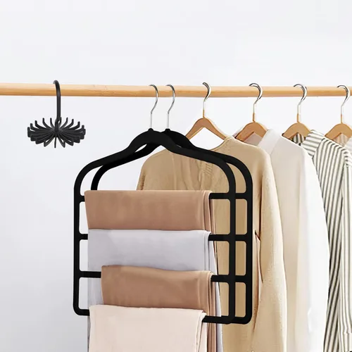 Miniatura 6 de Tinfol Percha de terciopelo para pantalones que ahorra espacio, 4 perchas de terciopelo negro sin seda con gancho, perchas ultra finas de varios