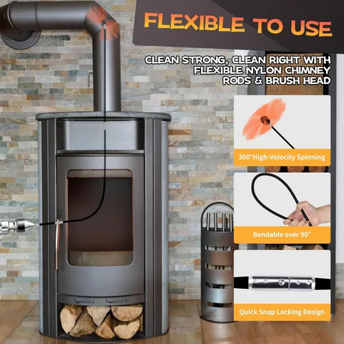 Miniatura 4 de Kit de limpieza de chimeneas de 16 pies, kit de limpieza de chimenea con 5 varillas de chimenea flexibles de nailon negro, sistema de limpieza