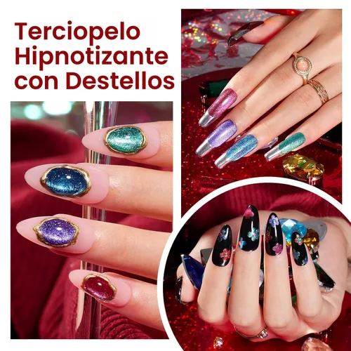 Miniatura 4 de Beetles - Juego de 6 esmaltes de uñas en gel con diseño de ojo de gato, con purpurina, color rojo, marrón, burdeos, morado, azul, verde, efecto