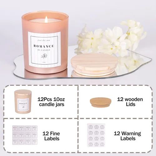Miniatura 2 de REISEN 12 tarros de vela de ámbar surtidos para hacer velas, tarros de vela vacíos de 10 onzas con tapas y etiquetas de bambú, tarros de vidrio