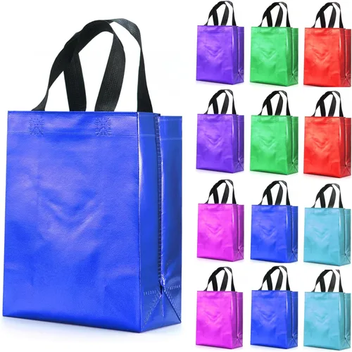 12 unidades de bolsas de regalo reutilizables no tejidas con asas para recuerdos de fiesta de 8 pulgadas de ancho x 4 pulgadas de largo x 10 Mix