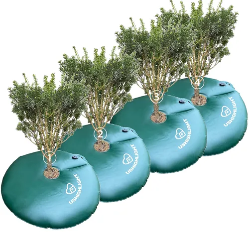 Paquete de 4 anillos de riego de árboles, bolsas de riego de árboles de liberación lenta de 20 galones, bolsas de árboles para riego por goteo lento