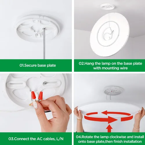 Miniatura 7 de ocioc Lámpara de techo empotrada de 18 pulgadas, 36 W, 3600 lúmenes, 5CCT seleccionable, lámpara de techo LED regulable para cocina, dormitorio
