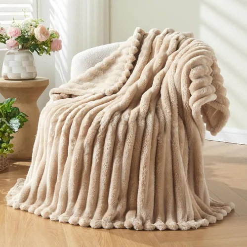Miniatura 76 de NEWCOSPLAY Manta de Tiro Súper Suave Aqua Franela Sedosa Premium Forro Polar Jacquard Acanalado 3D Ligero Manta de Cama Uso en Todas las Estaciones