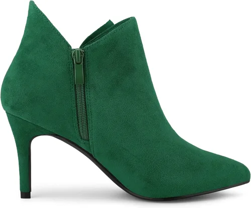 Miniatura 7 de Allegra K Botines de tacón de aguja con cremallera y punta puntiaguda para mujer