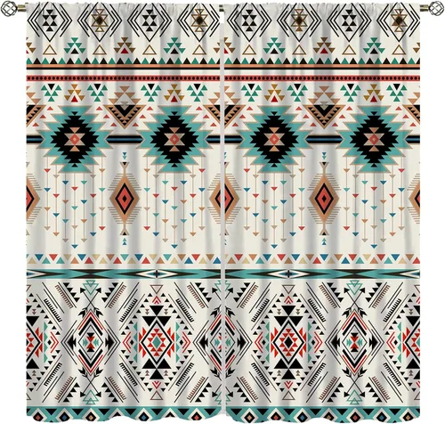 Miniatura 28 de YCness Cortinas aztecas, patrón étnico nativo nativo americano del suroeste, patrón étnico bohemio occidental geométrico para sala de estar