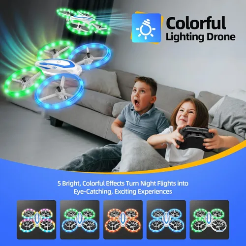 Miniatura 2 de Mini dron para niños y principiantes, dron cuadricóptero RC con luz colorida, inicio con un botón, retención de altitud, modo sin cabeza, volteos