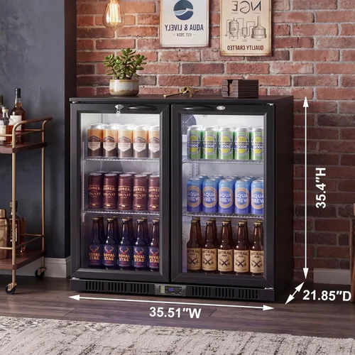 Miniatura 9 de 35.42" W Commercial Under Counter Beverage Refrigerator, 2 Glass Door Back Bar Cooler, Built-in/Freestanding 7.4Cuft Drink Fridge with LED Light