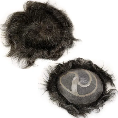 Miniatura 14 de Voloria Toupee - Pieza de cabello para hombre, sistema de reemplazo de cabello humano virgen 100% europeo, 10 x 8 pulgadas, color marrón claro #18