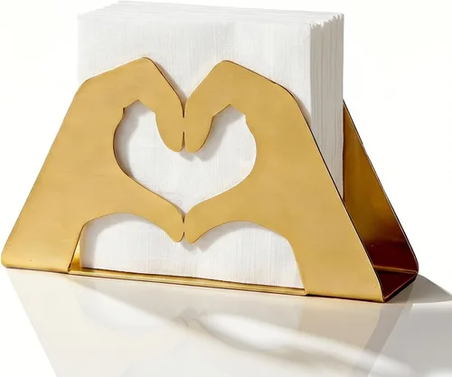 Servilletero para mesa, servilletero de metal dorado con corazón de amor para servilletas de papel y correo, dispensador de servilletas decorativo