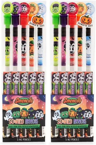 Scentco Lápices de Halloween (paquete de 2) – Lápices perfumados HB #2, 5 unidades, regalos para niños, suministros escolares, recompensas para el