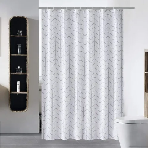 Miniatura 9 de S·Lattye - Cortina de ducha para baño con forro, (tela lavable, resistente al agua, poliéster, diseño de rayas Damasco y cortinas baño) y ganchos