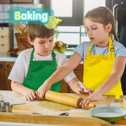 Miniatura 6 de Juego de 24 delantales para niños de 12 colores, XL para niños de 7 a 13 años, delantales de chef para niños, pintura para cocina, cocina, hornear