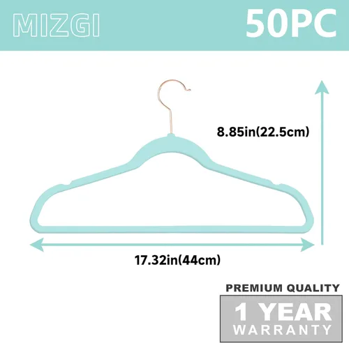 Miniatura 6 de MIZGI - Perchas de terciopelo premium - de alta resistencia, antideslizantes, (paquete de 50 unidades), ganchos color azul agua y dorado rosa