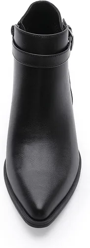 Miniatura 5 de CentroPoint Botines de cuero con tacón de bloque para mujer, puntera puntiaguda, con cremallera lateral