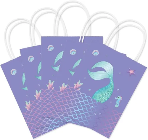 Miniatura 2 de YOMINY Bolsas de fiesta de sirena, 12 paquetes de bolsas de papel de regalo de sirena y bolsas de papel para fiesta temática de sirena, suministros