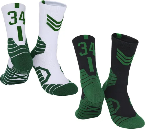 Miniatura 17 de 2 pares de calcetines de baloncesto para hombres y niños, equipo de baloncesto con número de la suerte, calcetines de estrella para niños y adultos