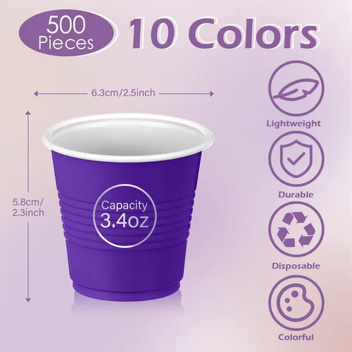 Miniatura 2 de Eaasty Paquete de 500 vasos de plástico de 3 onzas a granel desechables para baño, vasos de plástico coloridos, vasos de plástico para fiestas