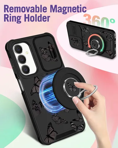 Miniatura 5 de Funermei Funda para teléfono Samsung Galaxy A15 5G - [2 en 1] Funda para teléfono de mujeres lindas chicas, diseño femenino de mariposa negra