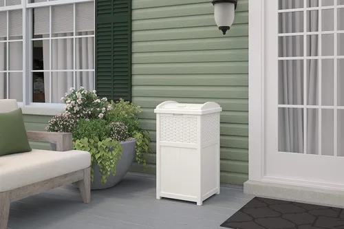 Miniatura 6 de Suncast Caja de almacenamiento de mimbre de resina de 99 galones para patio, contenedor de almacenamiento al aire libre resistente al agua blanco
