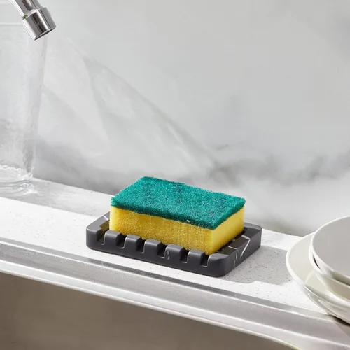 Miniatura 4 de INIUNIK Jabonera autodrenante – Bandeja para jabón con aspecto de mármol, caja de ahorro para esponja para baño, ducha, cocina, color negro