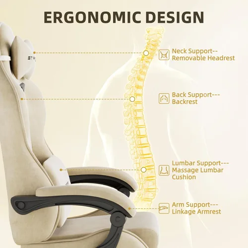 Miniatura 5 de Huracan Silla de juegos de tela de terciopelo con reposapiés para adultos, sillas ergonómicas para juegos con base de masaje, silla reclinable