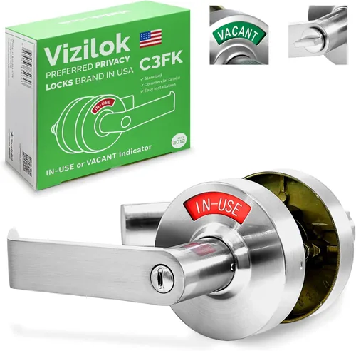 VIZILOK Cerradura de puerta comercial para privacidad del baño, seguridad, cerradura indicadora estándar en cromo satinado, grado ANSi 2, perfecta