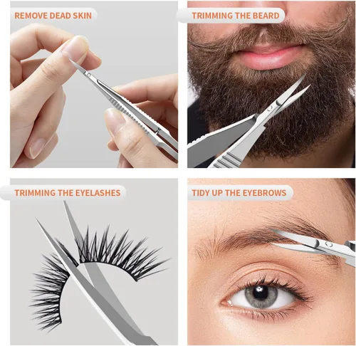 Miniatura 7 de ZIZZON Tijeras de cutículas extra finas curvadas profesionales precisas punta punta kit de aseo para cejas, pestañas, uñas y piel seca
