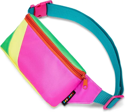 sissycos Riñonera retro de neón de los años 80, accesorios de los años 90 para mujeres y hombres, 2 bolsillos con cinturón en la cintura, bolsa