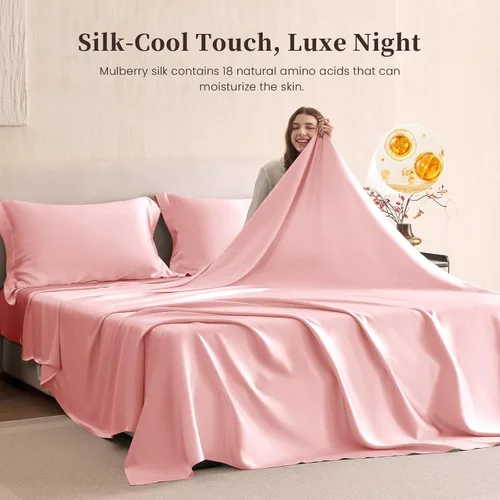 Miniatura 6 de THXSILK Juego de sábanas de seda de 4 piezas, sábanas de seda de morera 100% natural de grado superior 6A+, juegos de ropa de cama de lujo, ultra