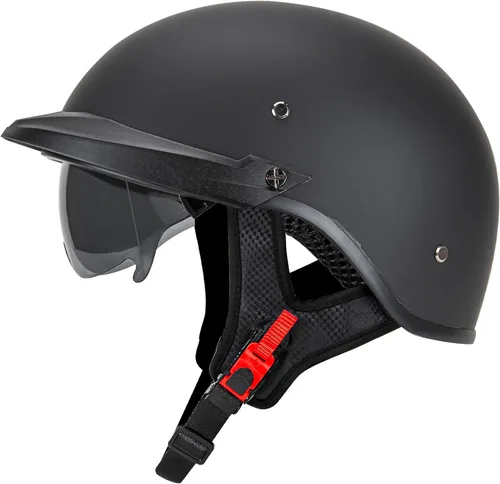 Miniatura 4 de Cartman Casco abierto para motocicleta con visera solar hebilla de liberación rápida, negro mate, aprobado por DOT