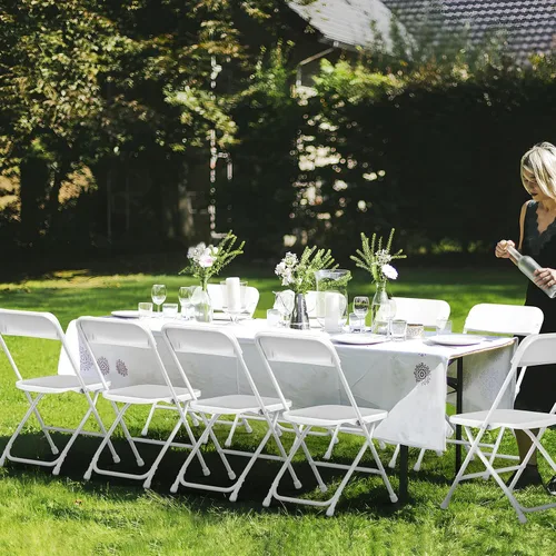 Miniatura 7 de Silla Plegable, Paquete de 4 Sillas Plegables de Plástico Blanco para Interiores y Exteriores, Asiento Comercial Apilable Portátil con Marco