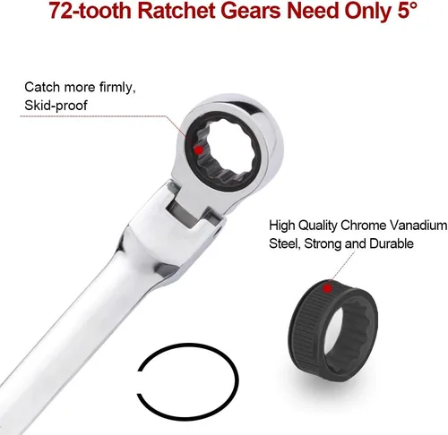 Miniatura 3 de BULLTOOLS - Juego de llaves de trinquete extralargas (6 piezas, acero cromado vanadio, 72 dientes, con métricas, 8mm - 19mm/0.315 in a 0.748 in)