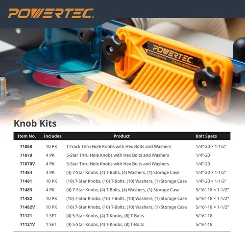 Miniatura 10 de POWERTEC 71169 Pista en T universal de 48 pulgadas con 2 abrazaderas de sujeción, azul anodizado