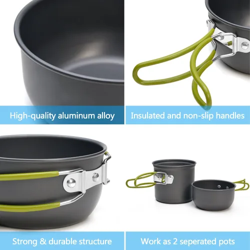 Miniatura 4 de Odoland Utensilios de cocina para camping con estufa, mosquetón, soporte para cartucho trípode y taza de acero inoxidable, soporte para tanque, kit