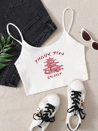 Miniatura 5 de Floerns Camisola sin mangas con estampado de letras para mujer