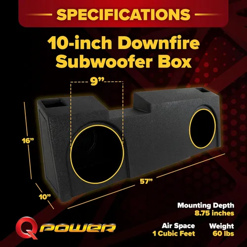Miniatura 3 de QPower - Caja de subwoofer doble de 10 pulgadas para debajo del asiento, subcaja con puerto QBomb compatible con Chevy Silverado Crew y Double Cab