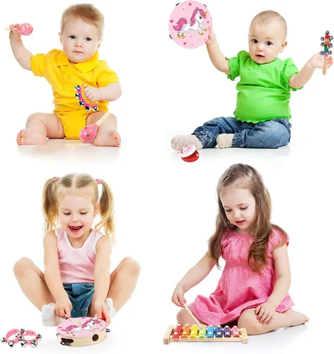 Miniatura 3 de Juegos de instrumentos musicales para niños, juguete musical no tóxico, instrumentos de percusión de madera, juguetes de pandereta xilófono