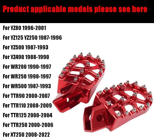 Miniatura 5 de Reposapiés de motocicleta CNC Wide Foot Pegs Pedal para Yamaha YZ80 YZ125 YZ250 YZ500 YZ490 WR200 WR250 WR500 TTR90 TTR110 TTR125 TTR250 XT250
